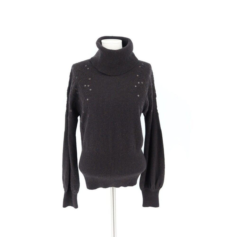 VTG ESCADA Black Cashmere Turtleneck Sweater Grommet Eyelet Detail Sz 40/ US 8